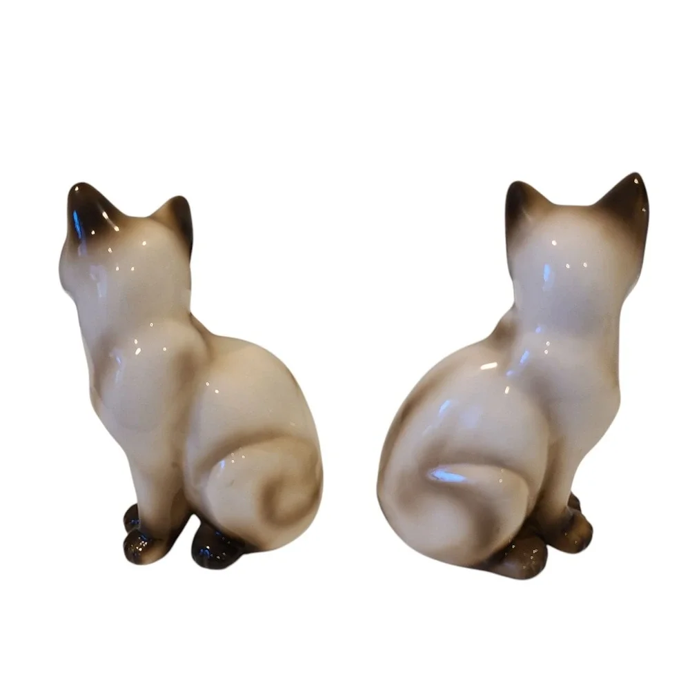 Vtg Pair of Vintage Enesco Ceramic Siamese Cat‎ Figures 6 3/4